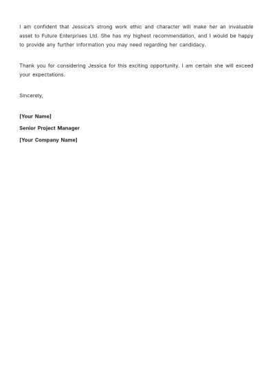Free Character Recommendation Letter for Job Template to Edit Online