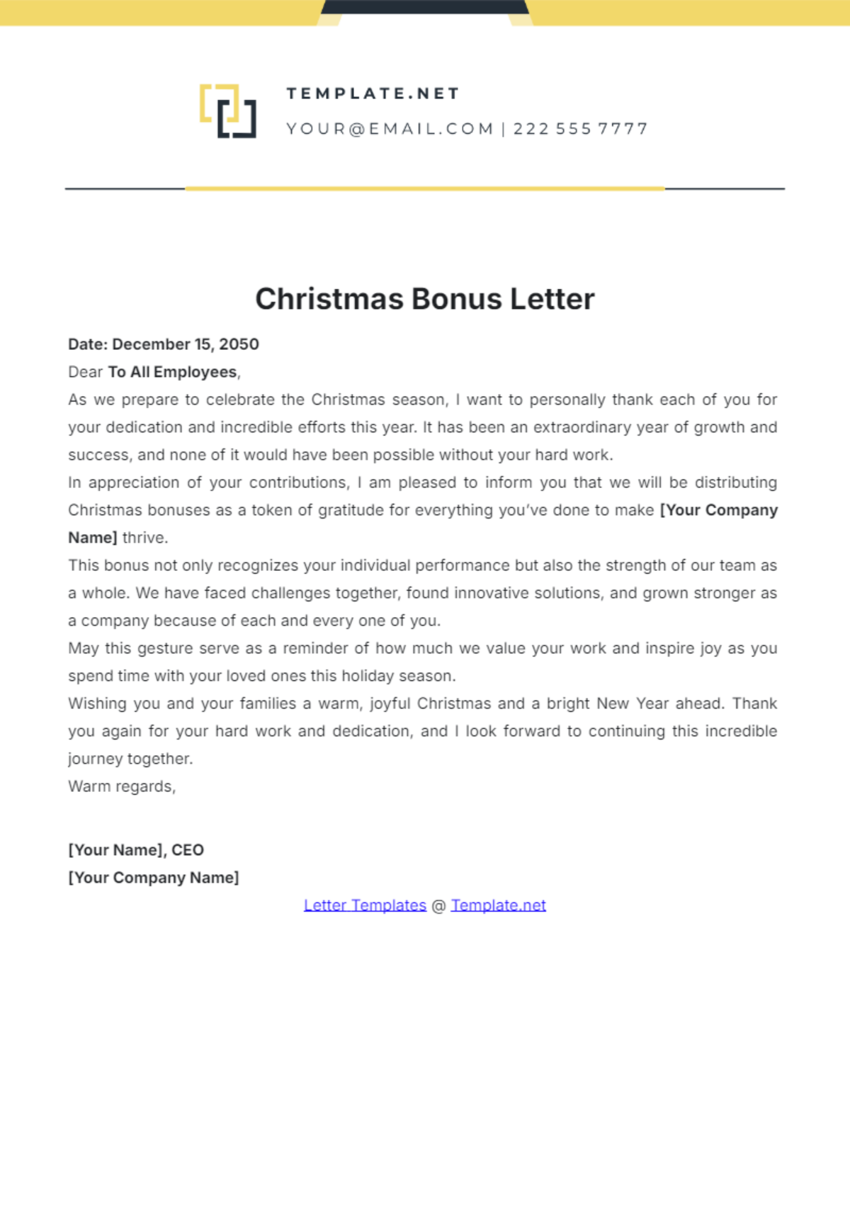 Christmas Bonus Letter Template - Edit Online & Download