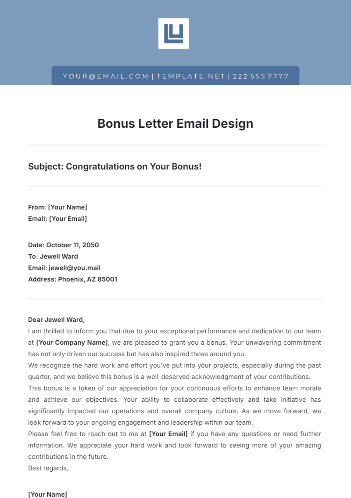 Bonus Letter Email Design Template - Edit Online & Download