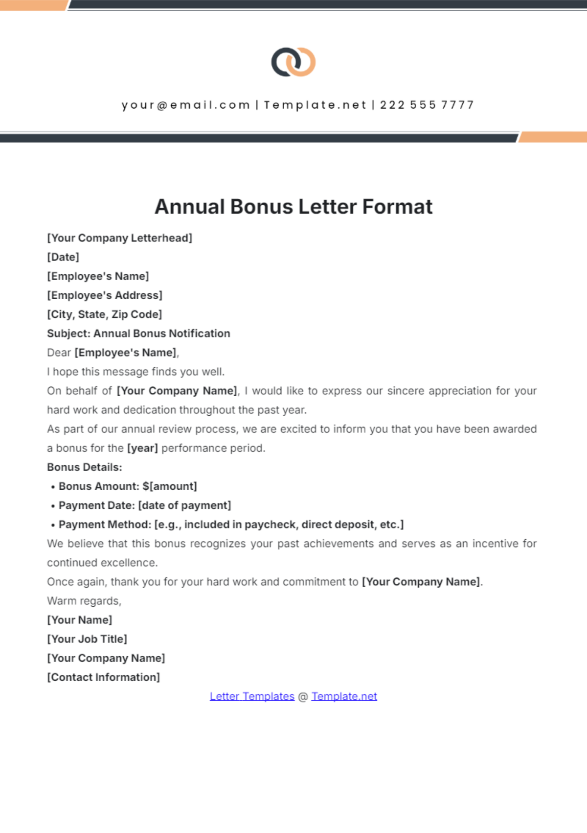 Free Annual Bonus Letter Format Template - Edit Online & Download ...