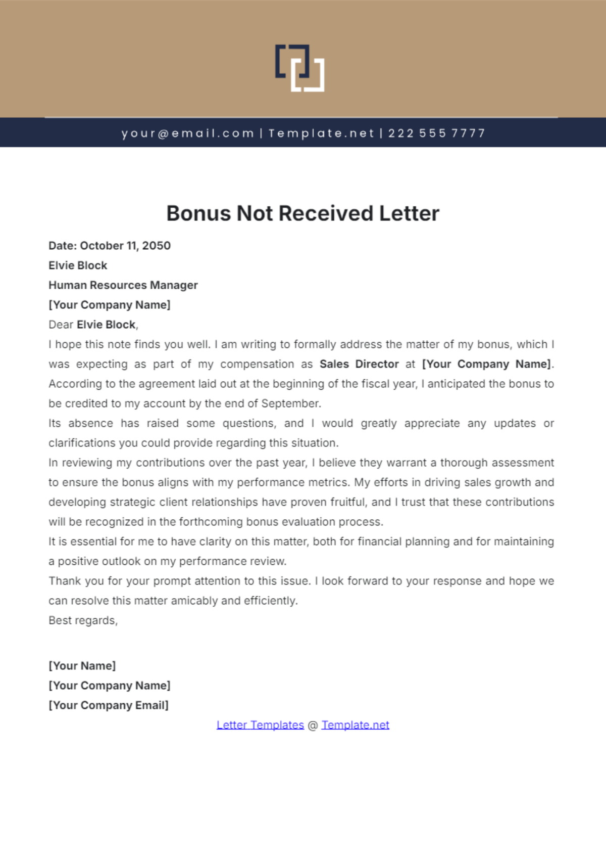 Bonus Not Received Letter Template - Edit Online & Download