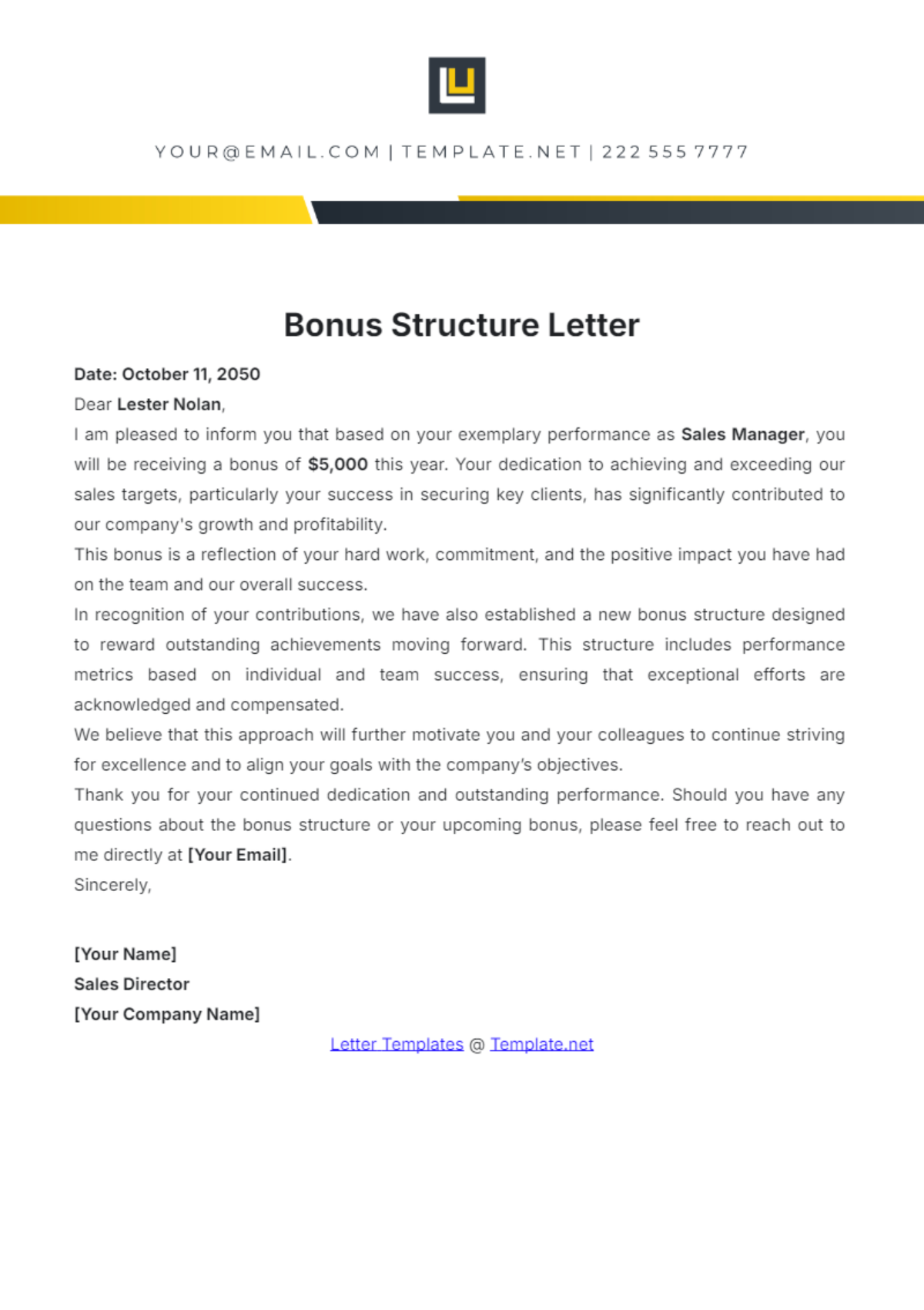 Bonus Structure Letter Template - Edit Online & Download