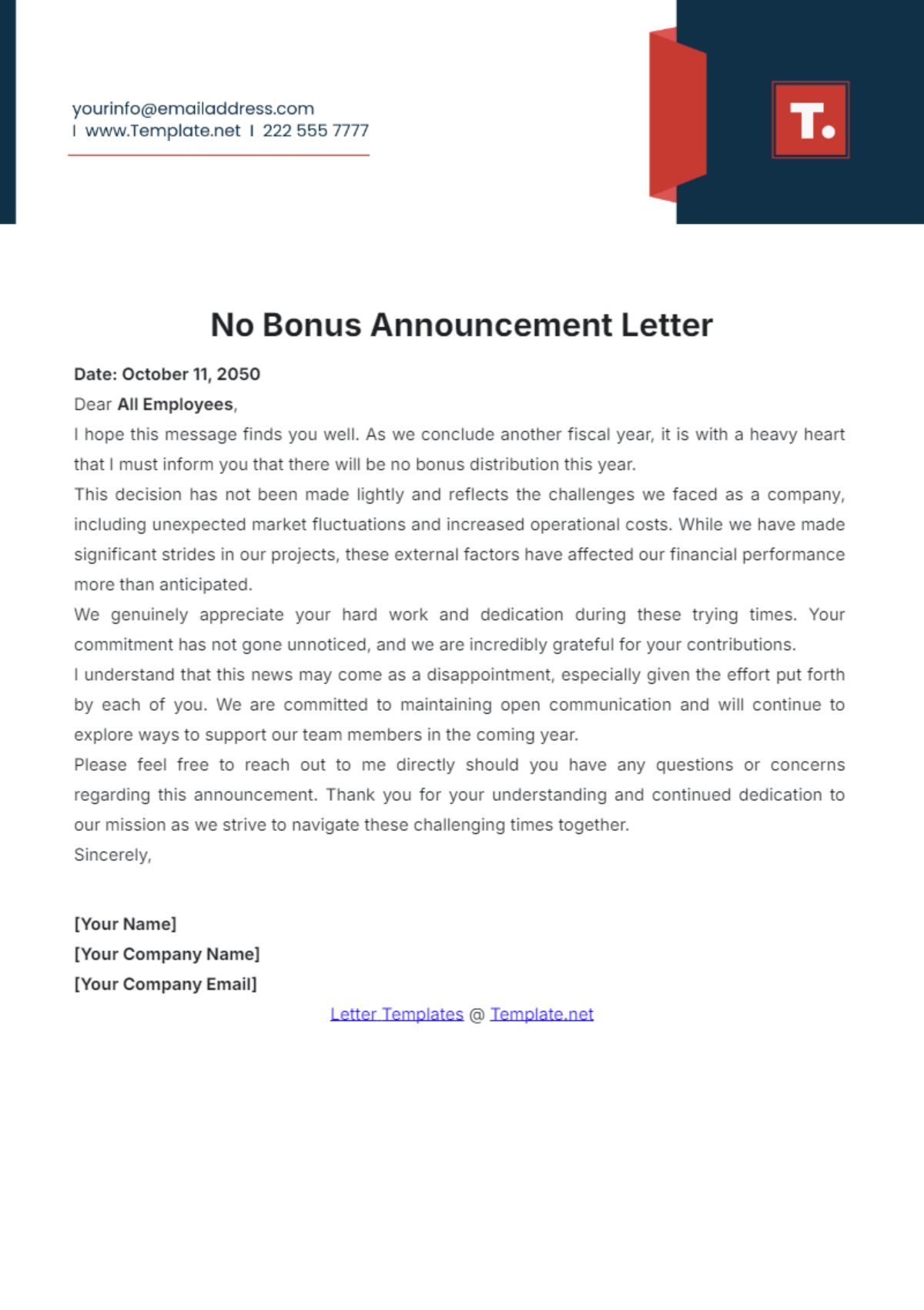 Free No Bonus Announcement Letter Template to Edit Online