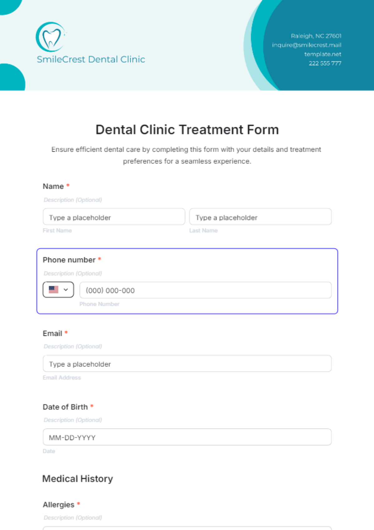 Dental Clinic Treatment Form Template - Edit Online & Download