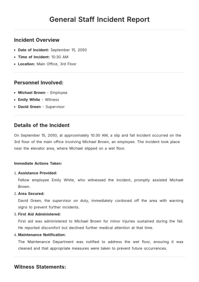 Free General Staff Incident Report Template to Edit Online