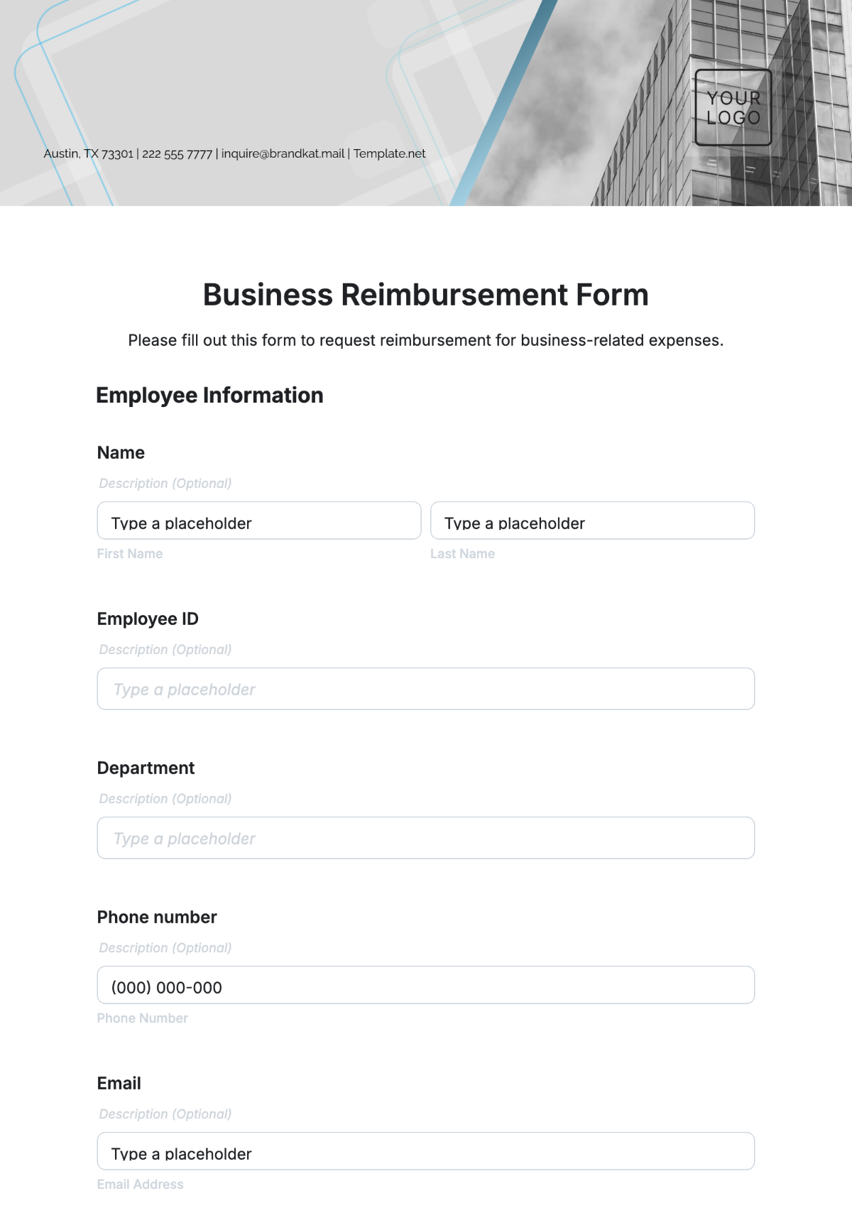 Business Reimbursement Form Template - Edit Online & Download