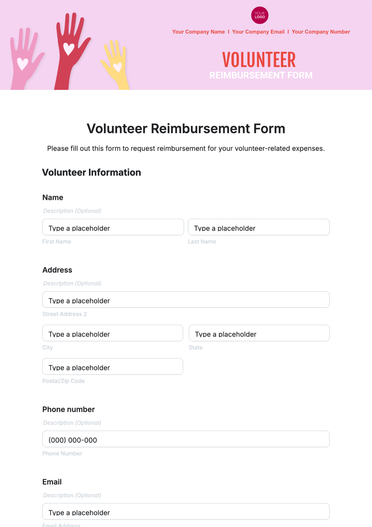 Volunteer Reimbursement Form Template - Edit Online & Download