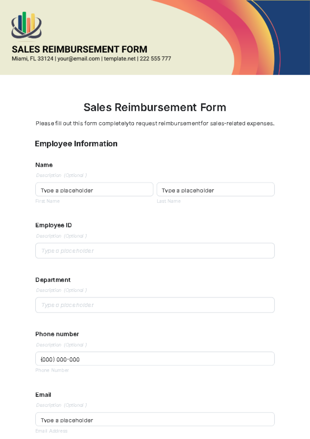 Sales Reimbursement Form Template - Edit Online & Download