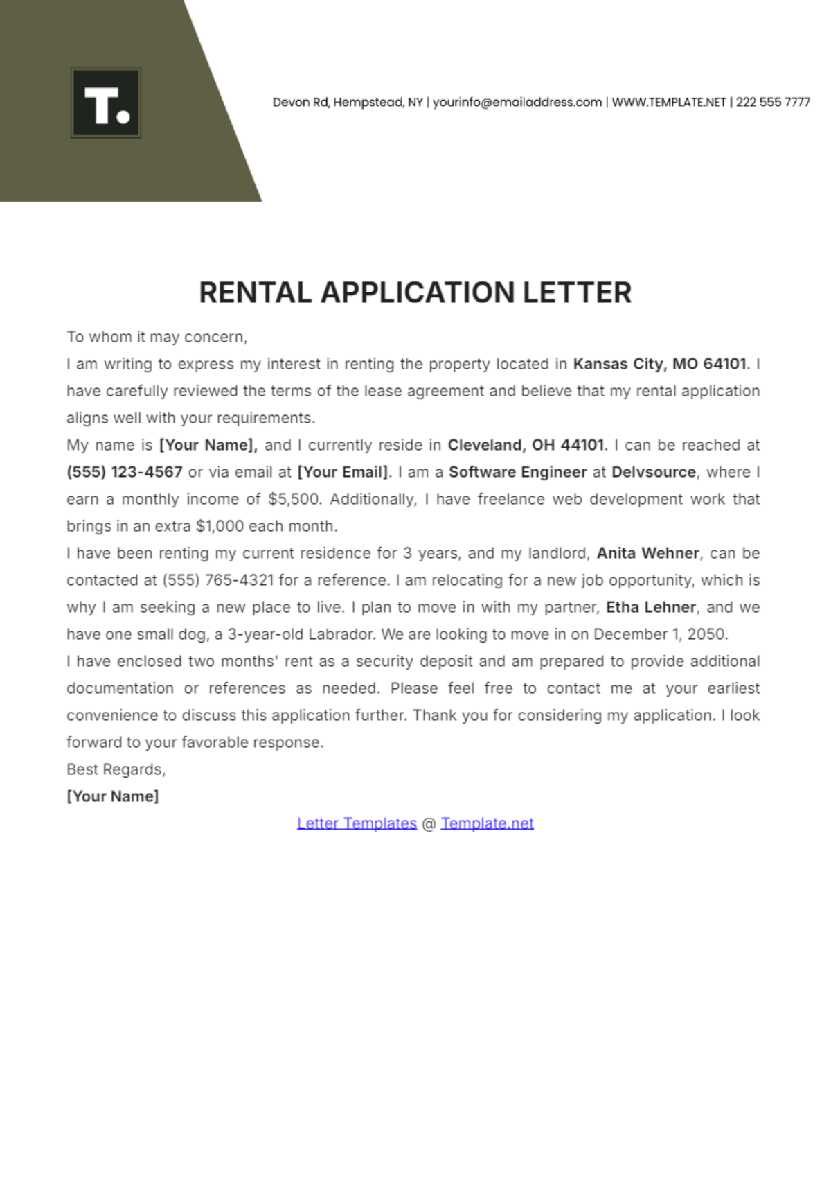 Rental Application Letter Template - Edit Online & Download