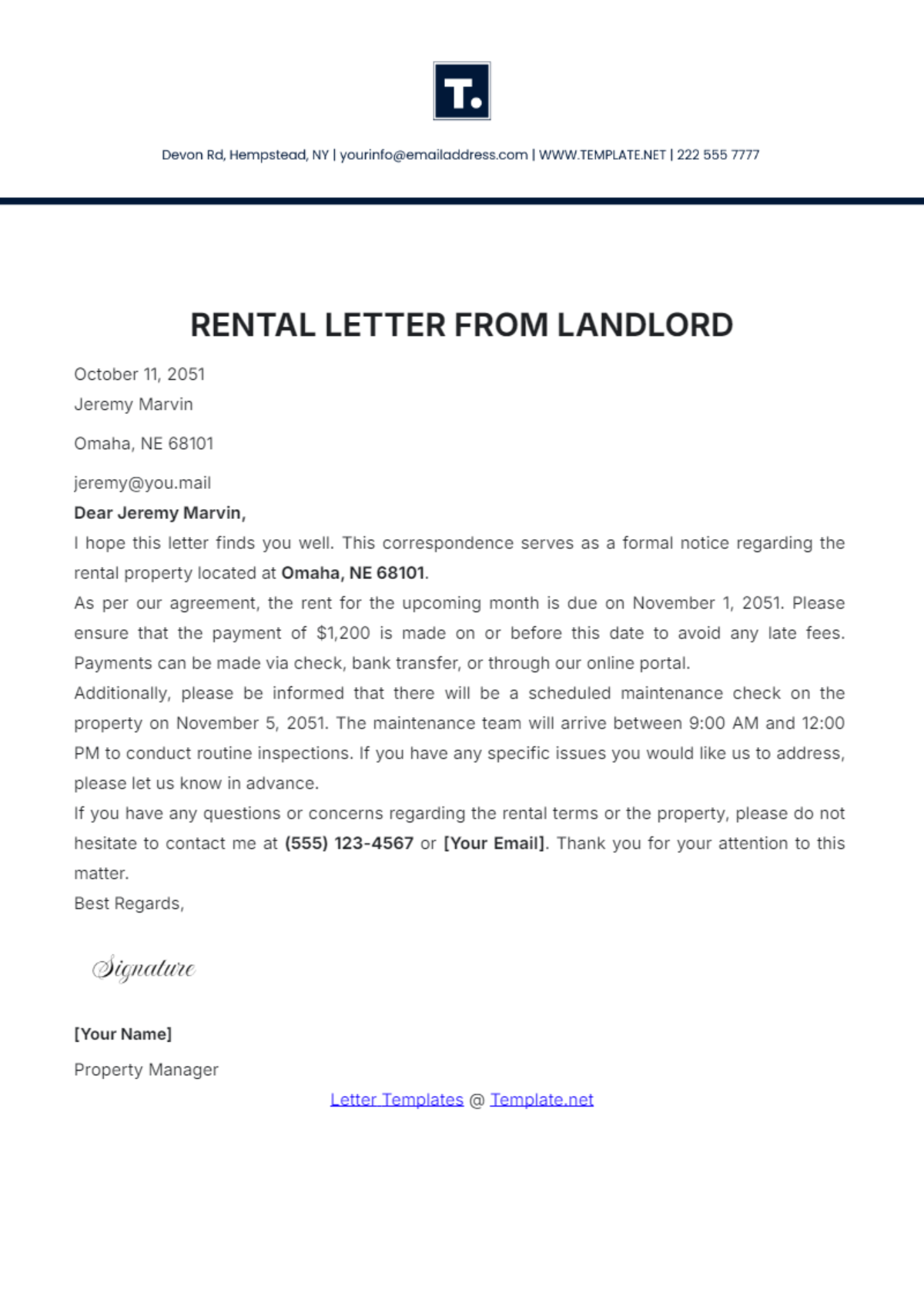 Rental Letter from Landlord Template - Edit Online & Download