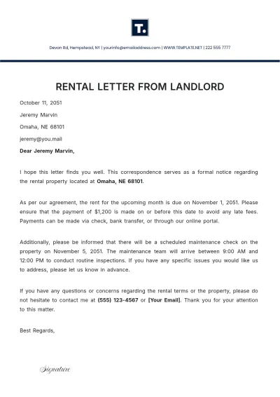 Free Rental Letter from Landlord Template to Edit Online