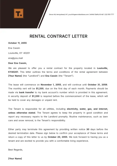 Free Rental Contract Letter Template to Edit Online