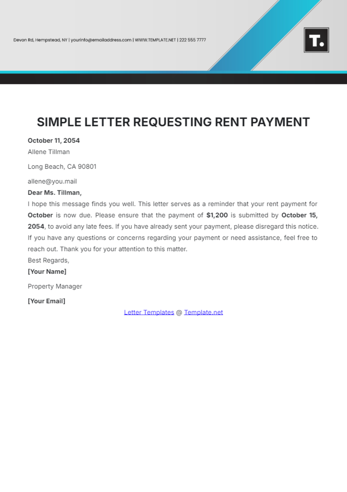 Simple Letter Requesting Rent Payment Template - Edit Online & Download