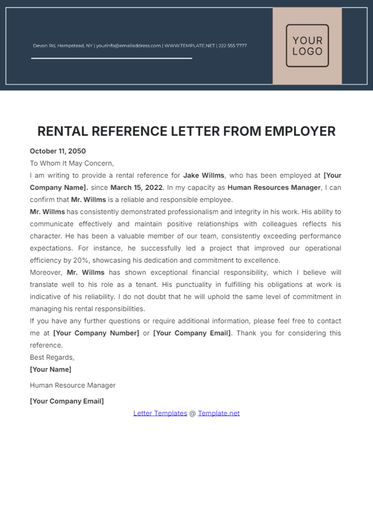 Rental Reference Letter from Employer Template - Edit Online & Download