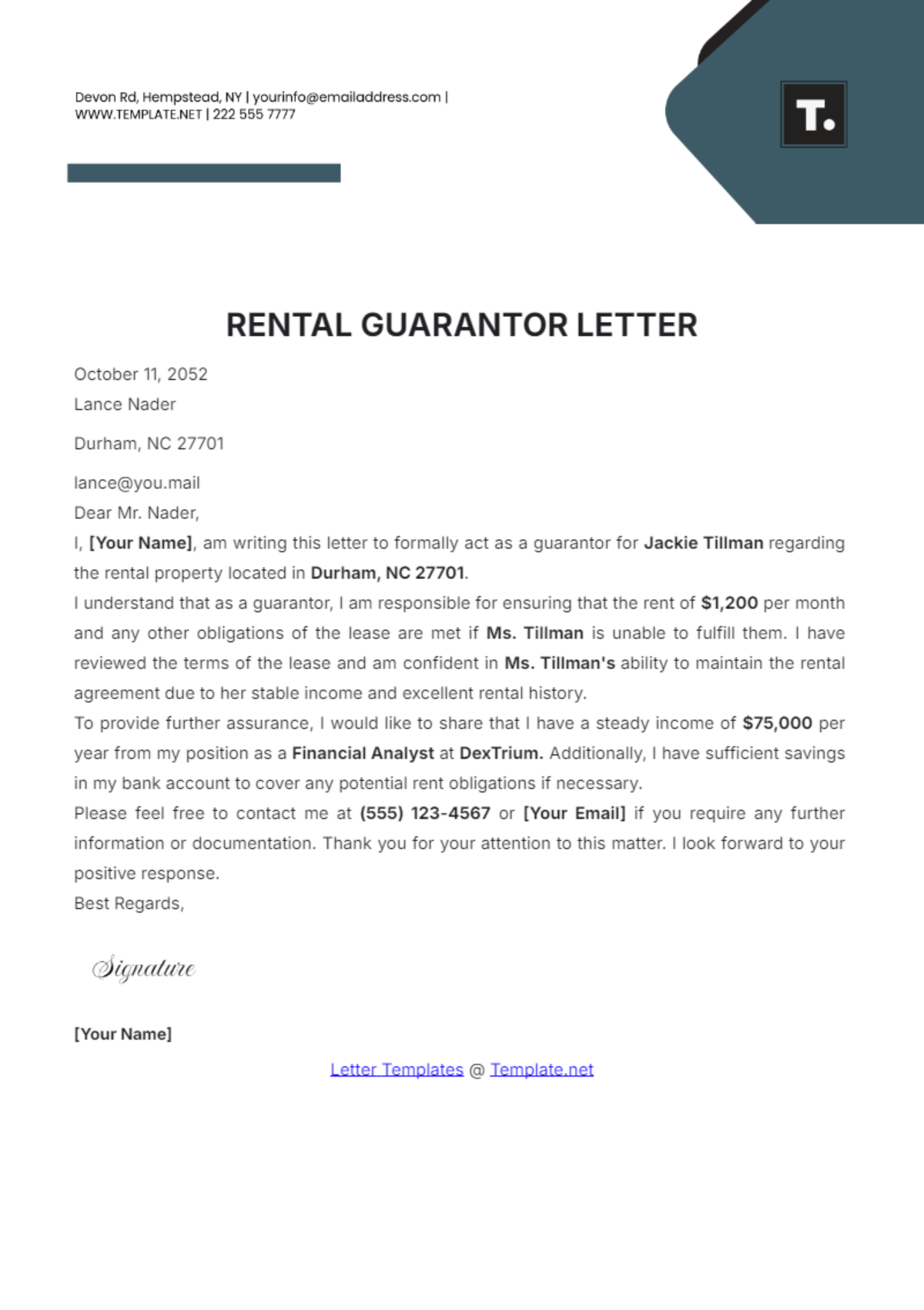 Rental Guarantor Letter Template - Edit Online & Download