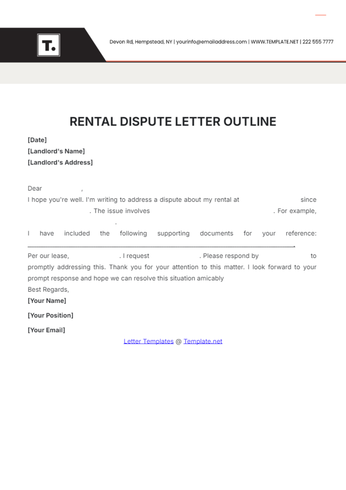 Rental Dispute Letter Outline Template - Edit Online & Download