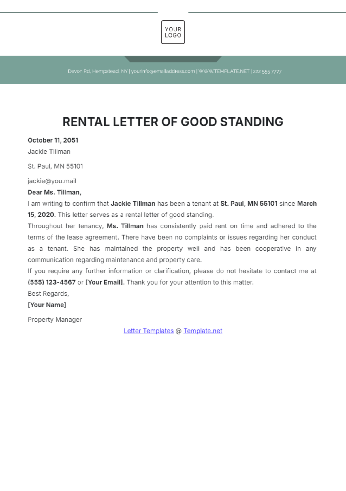 Rental Letter of Good Standing Template - Edit Online & Download