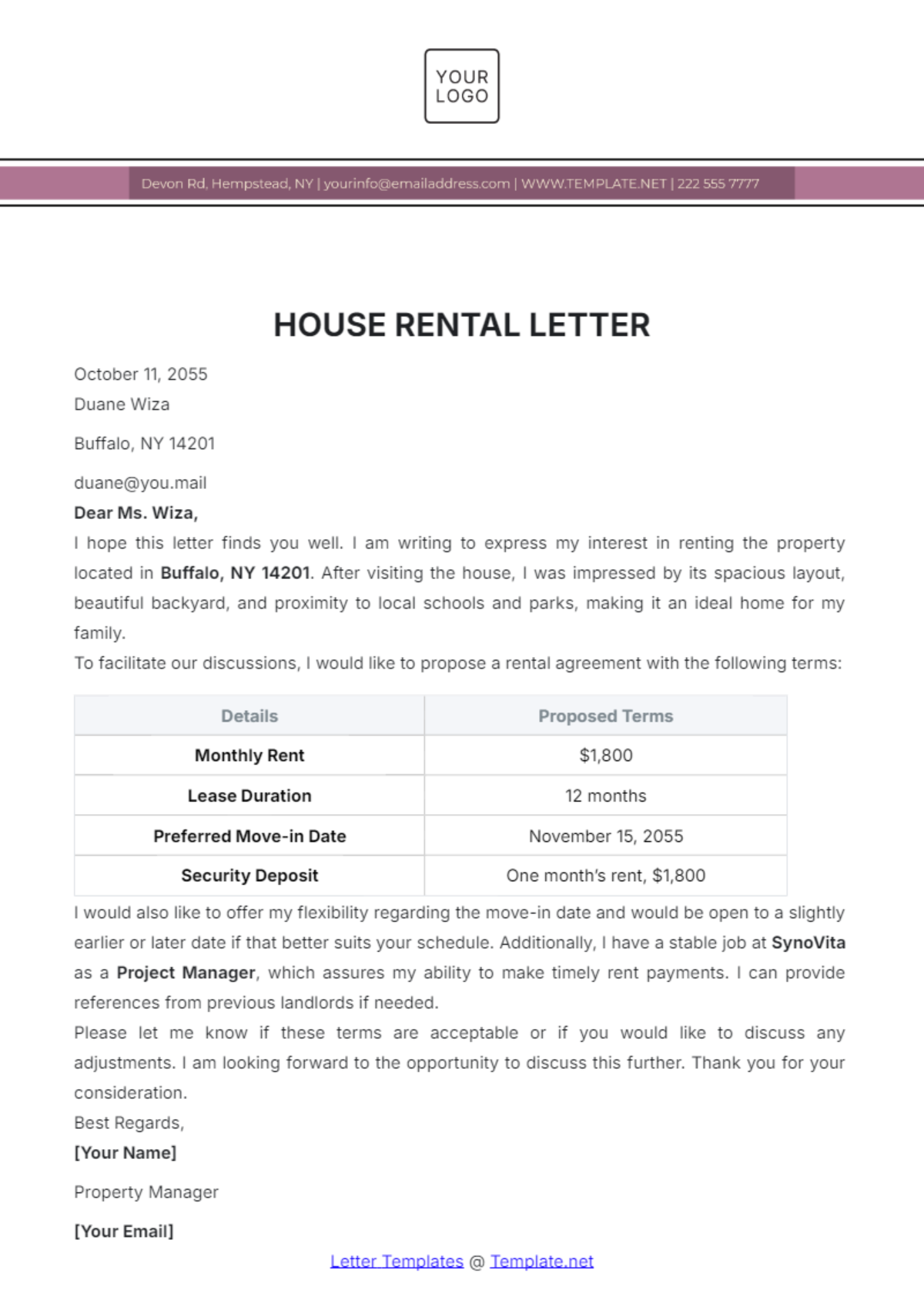 House Rental Letter Template - Edit Online & Download