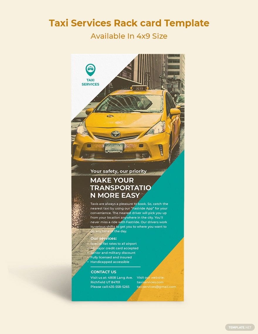 Free Taxi Services Rack Card Template