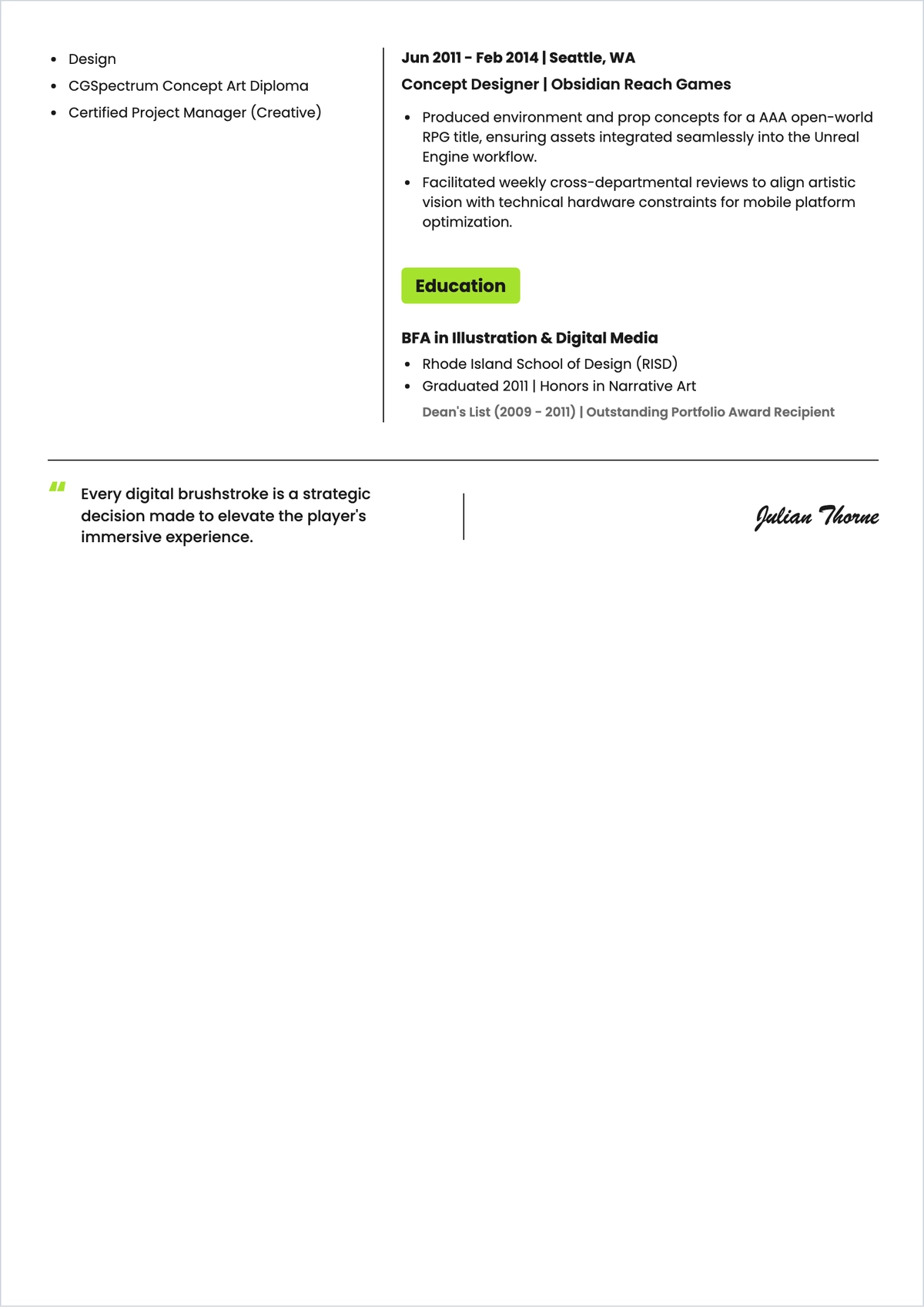 Free Freelance Artist ATS Resume Template, AI Resume Builder