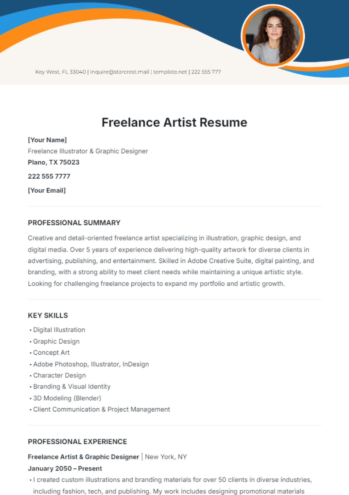 Freelance Artist Resume Template - Edit Online & Download