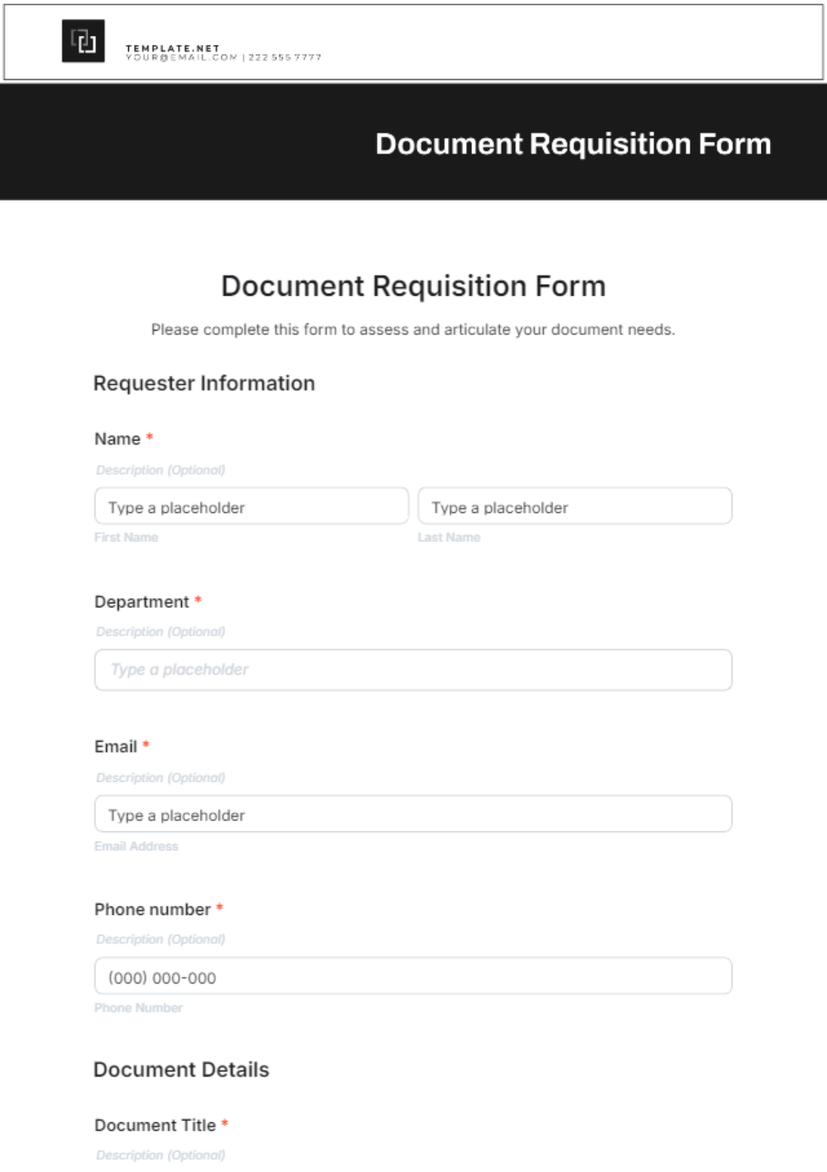 Document Requisition Form Template - Edit Online & Download