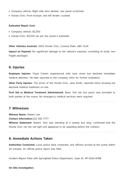 Free Employee Vehicle Accident Report Format Template to Edit Online