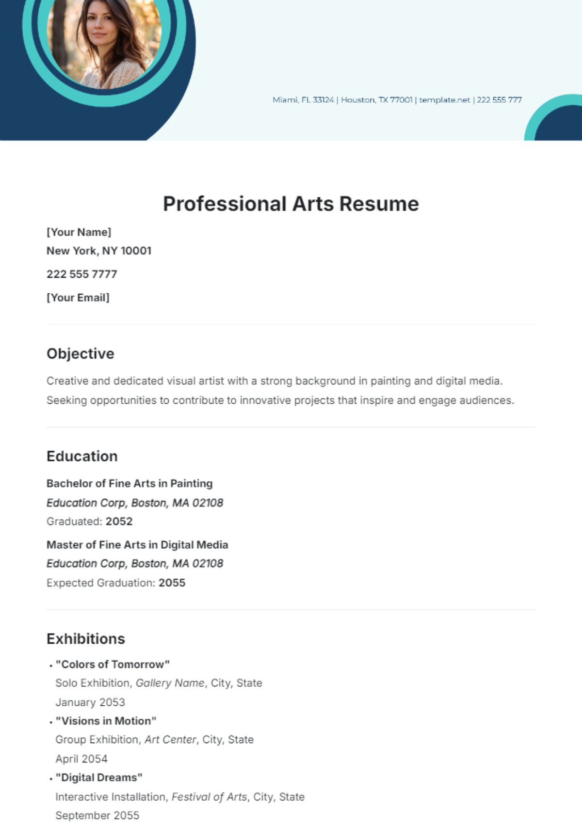 Professional Arts Resume Template - Edit Online & Download