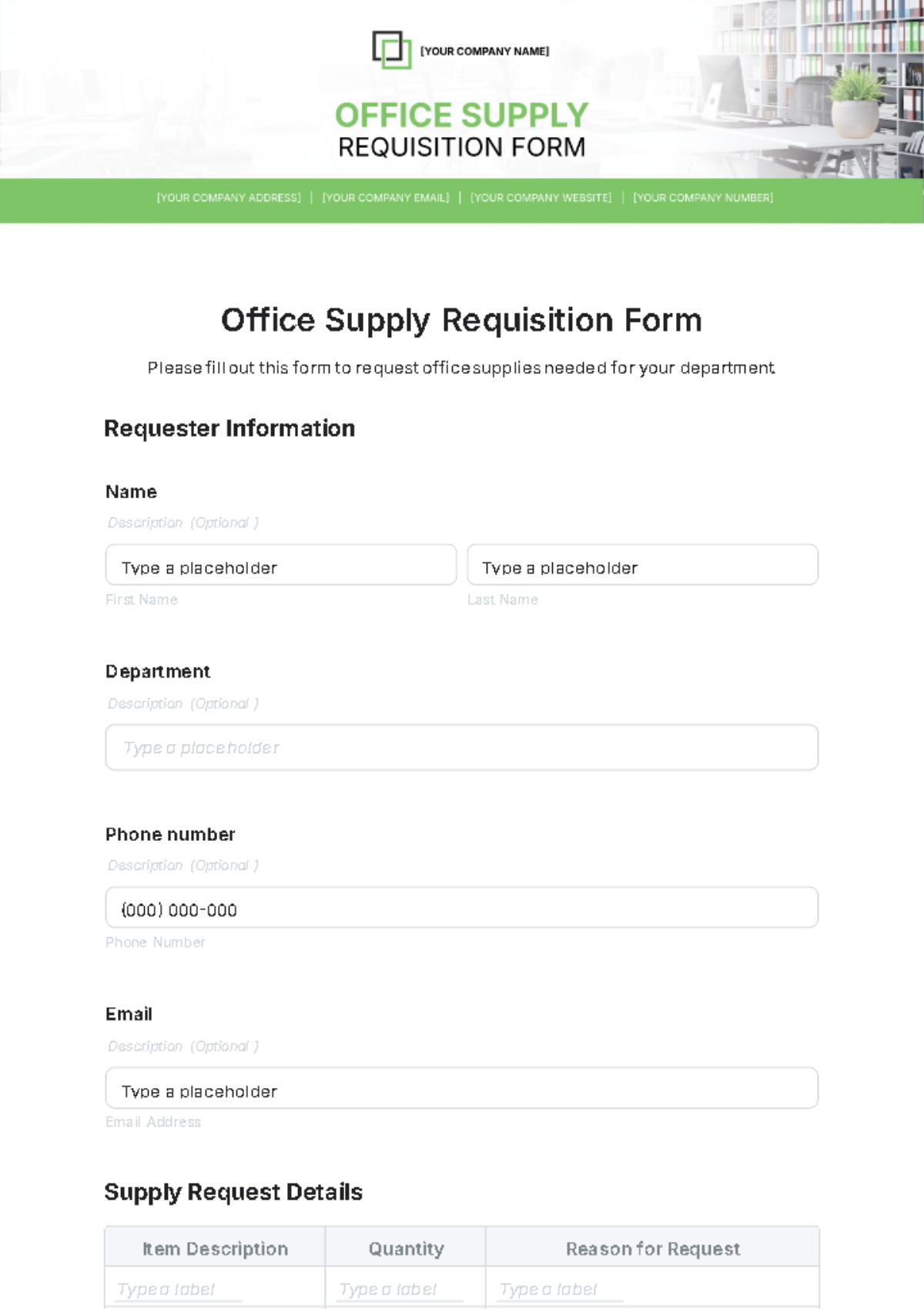 Office Supply Requisition Form Template - Edit Online & Download