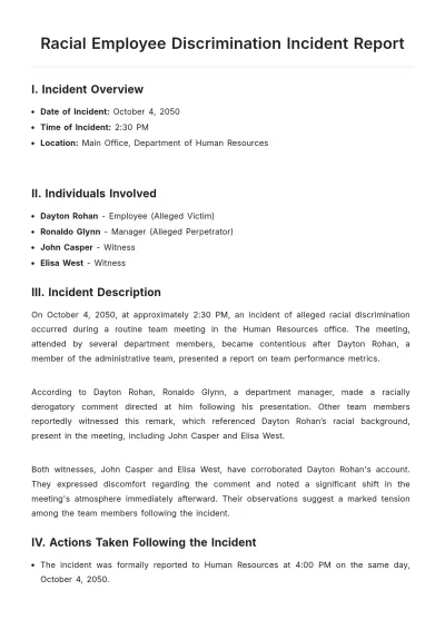 Free Racial Employee Discrimination Incident Report Template to Edit Online