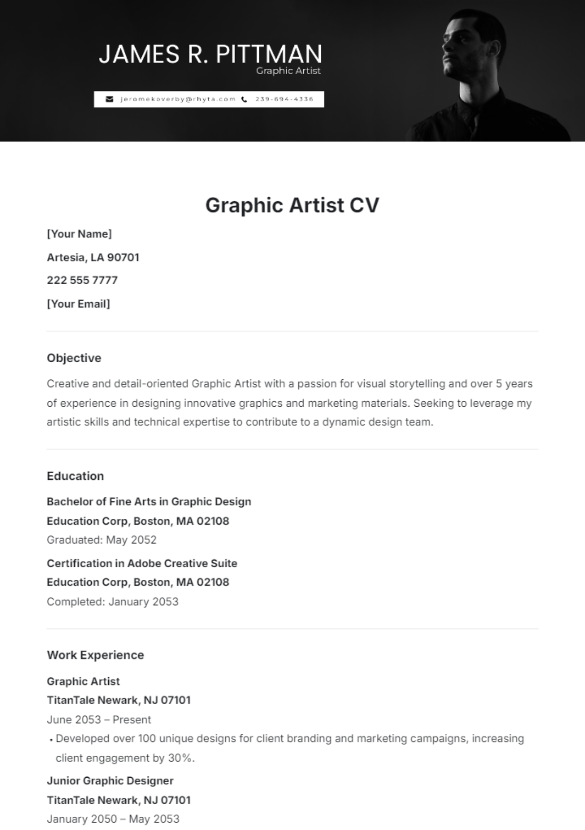 Graphic Artist CV Template - Edit Online & Download