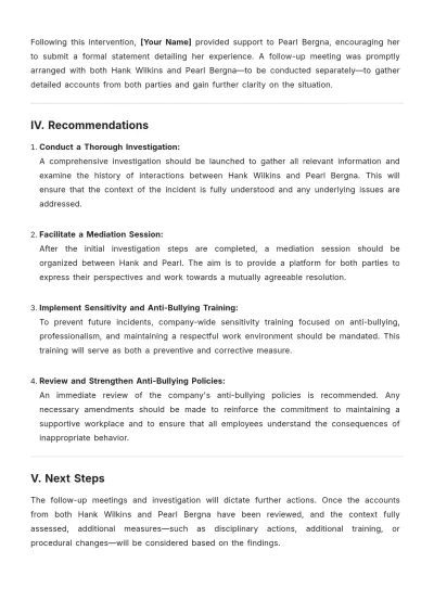 Free Employee Bullying Incident Outline Report Template to Edit Online