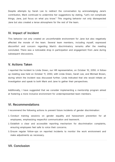 Free Gender Discrimination Incident Report Template to Edit Online