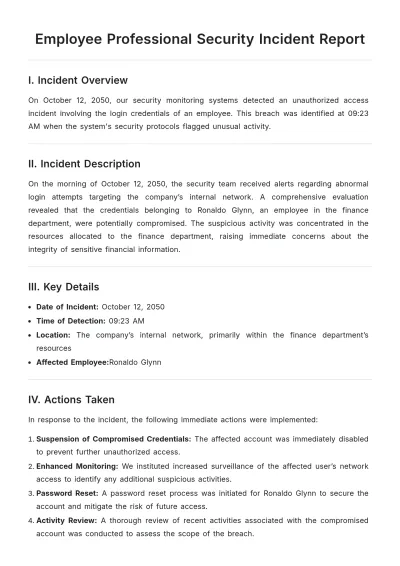 Free Employee Professional Security Incident Report Template to Edit Online