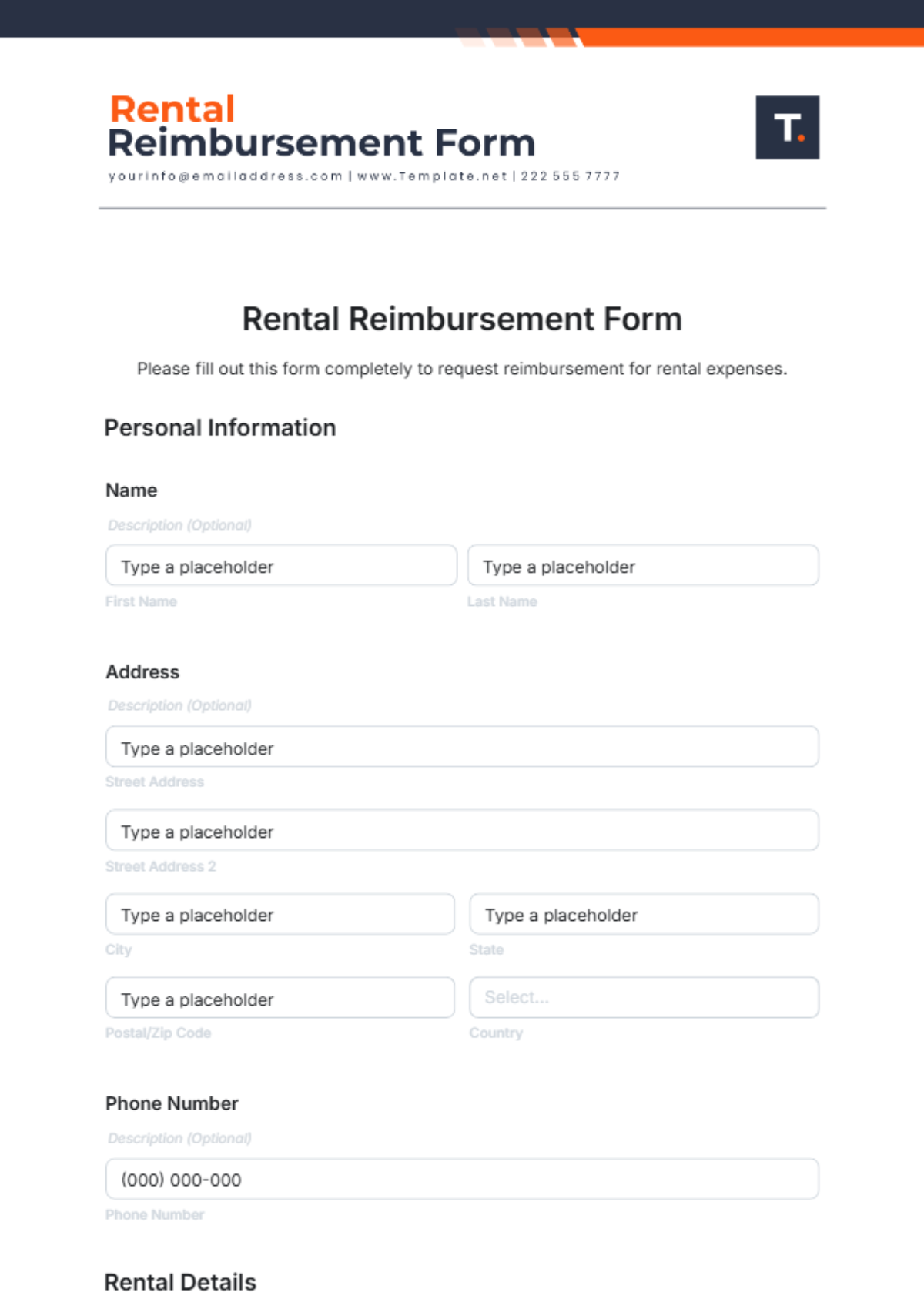 Rental Reimbursement Form Template - Edit Online & Download