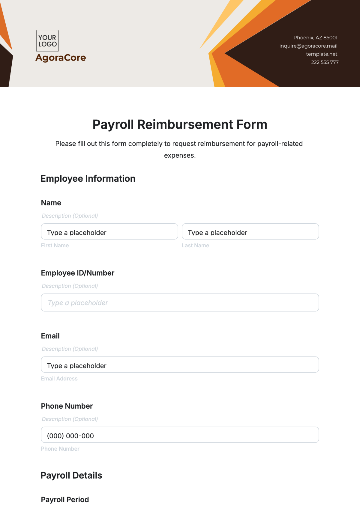 Payroll Reimbursement Form Template - Edit Online & Download