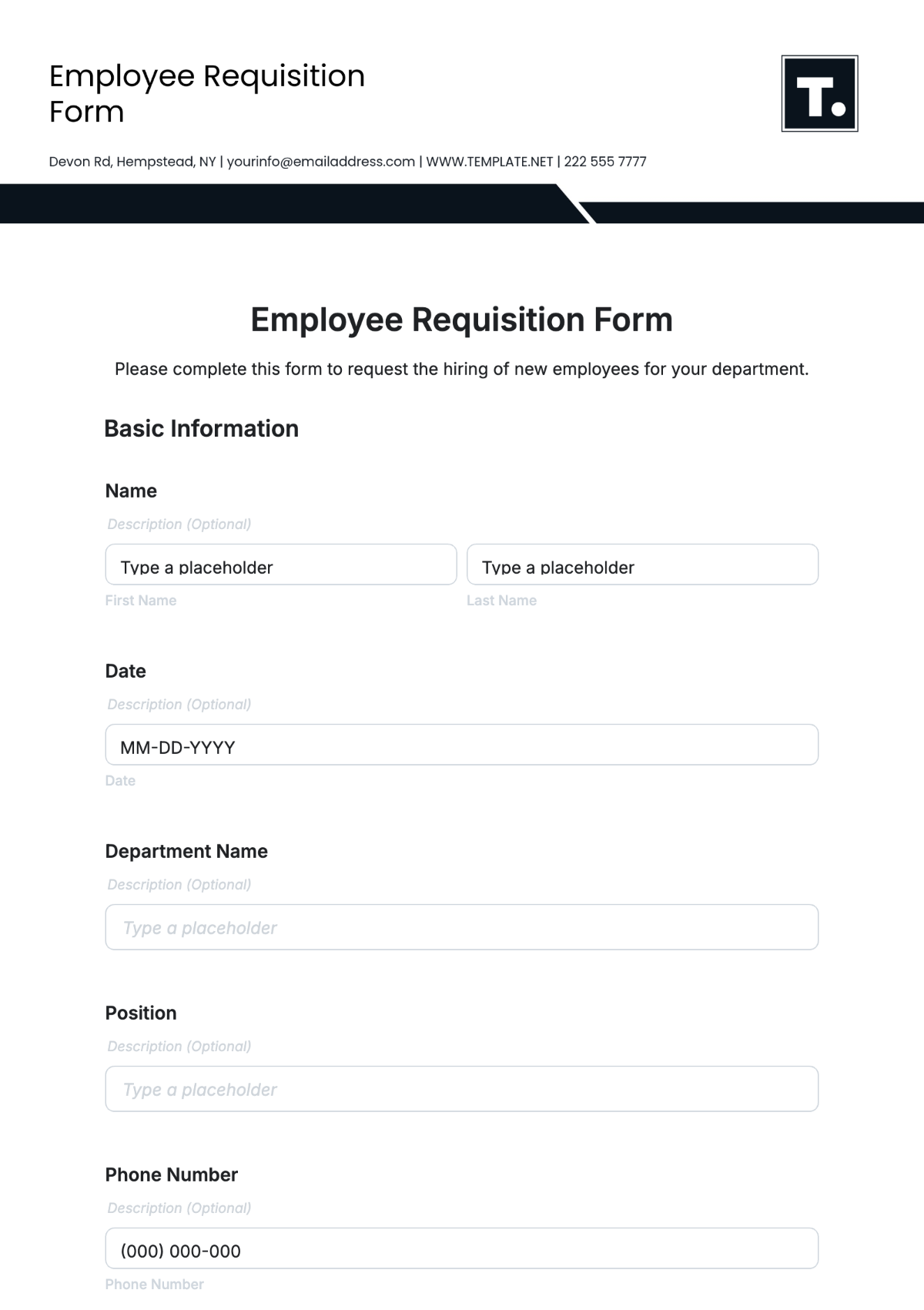 Employee Requisition Form Template - Edit Online & Download