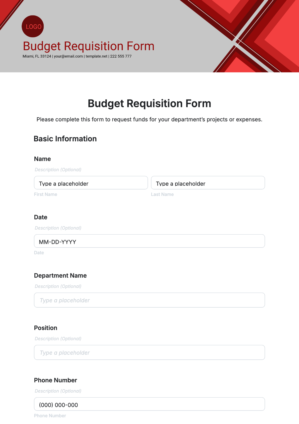 Budget Requisition Form Template - Edit Online & Download