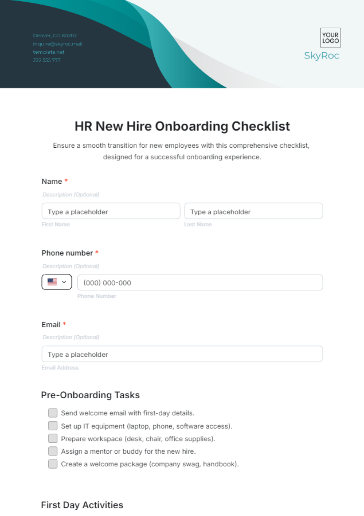 HR New Hire Onboarding Checklist Template - Edit Online & Download