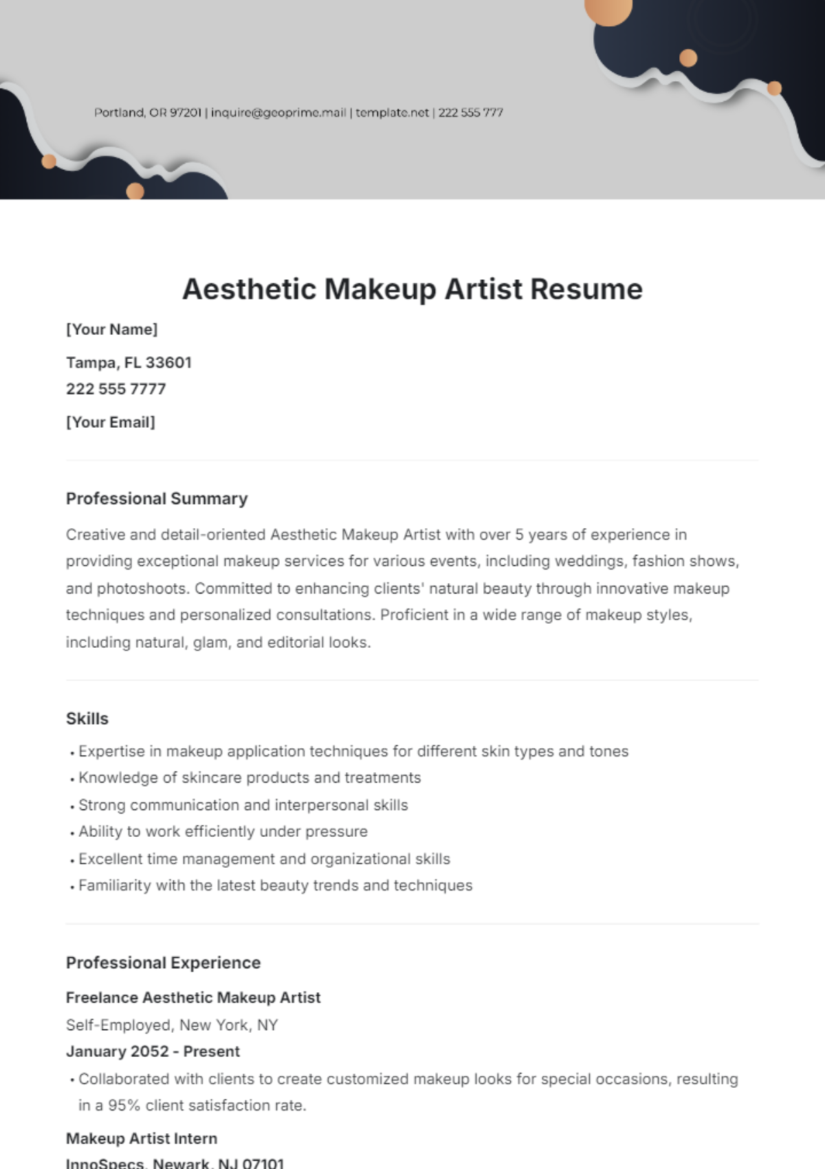 Aesthetic Makeup Artist Resume Template - Edit Online & Download