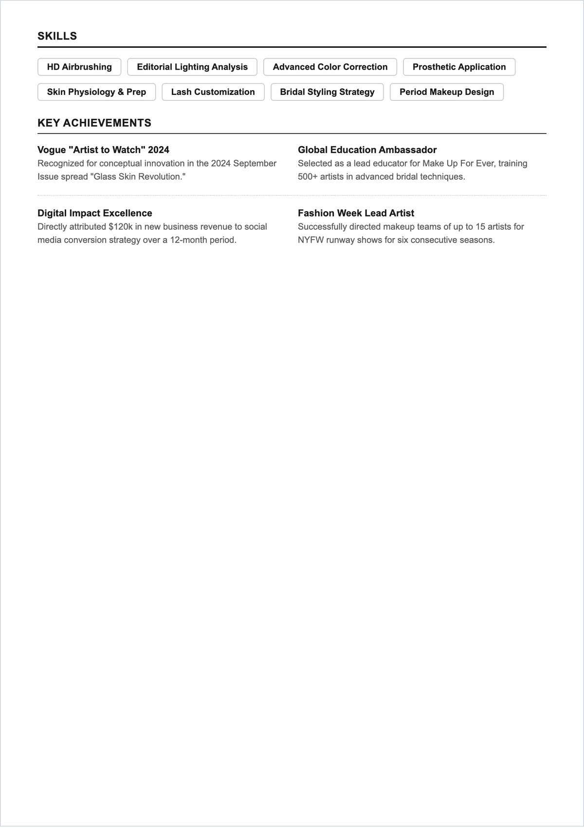 Free Aesthetic Makeup Artist ATS Resume Template, AI Resume Builder