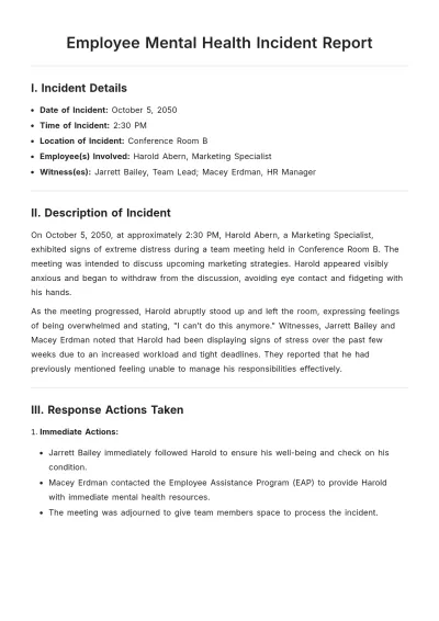 Free Employee Mental Health Incident Report Template to Edit Online