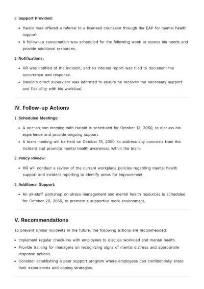 Free Employee Mental Health Incident Report Template to Edit Online