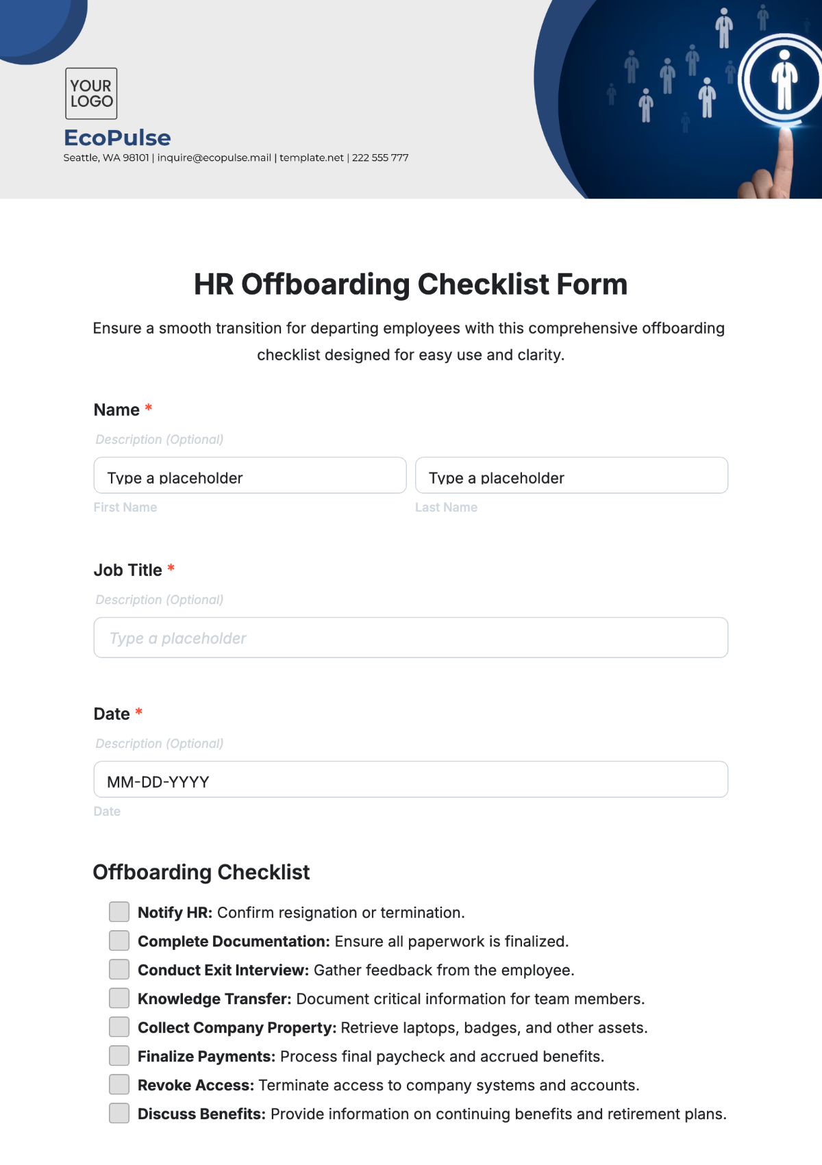 HR Offboarding Checklist Form Template - Edit Online & Download