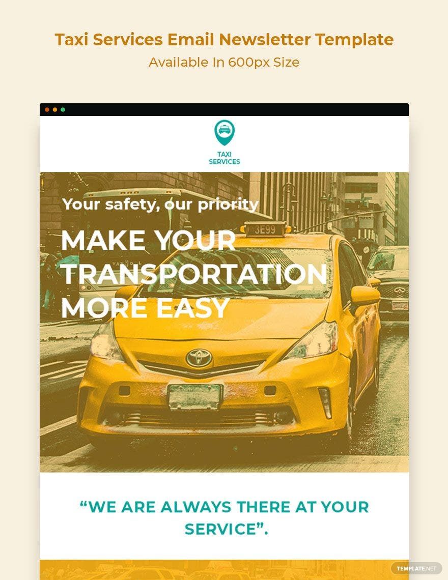 Taxi Services Email Newsletter Template in PSD, Outlook, HTML5