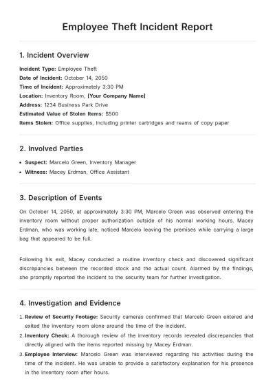 Free Employee Theft Incident Report Template to Edit Online