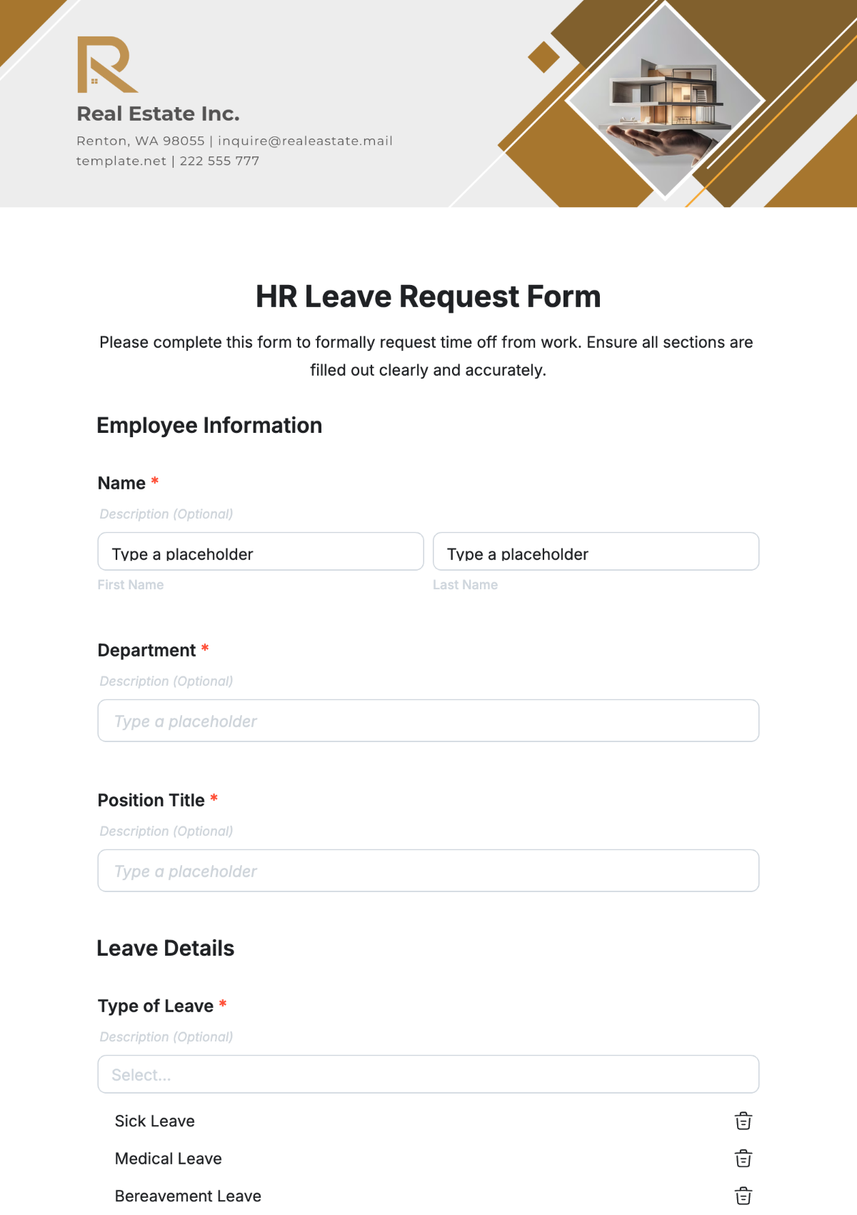 HR Leave Request Form Template - Edit Online & Download