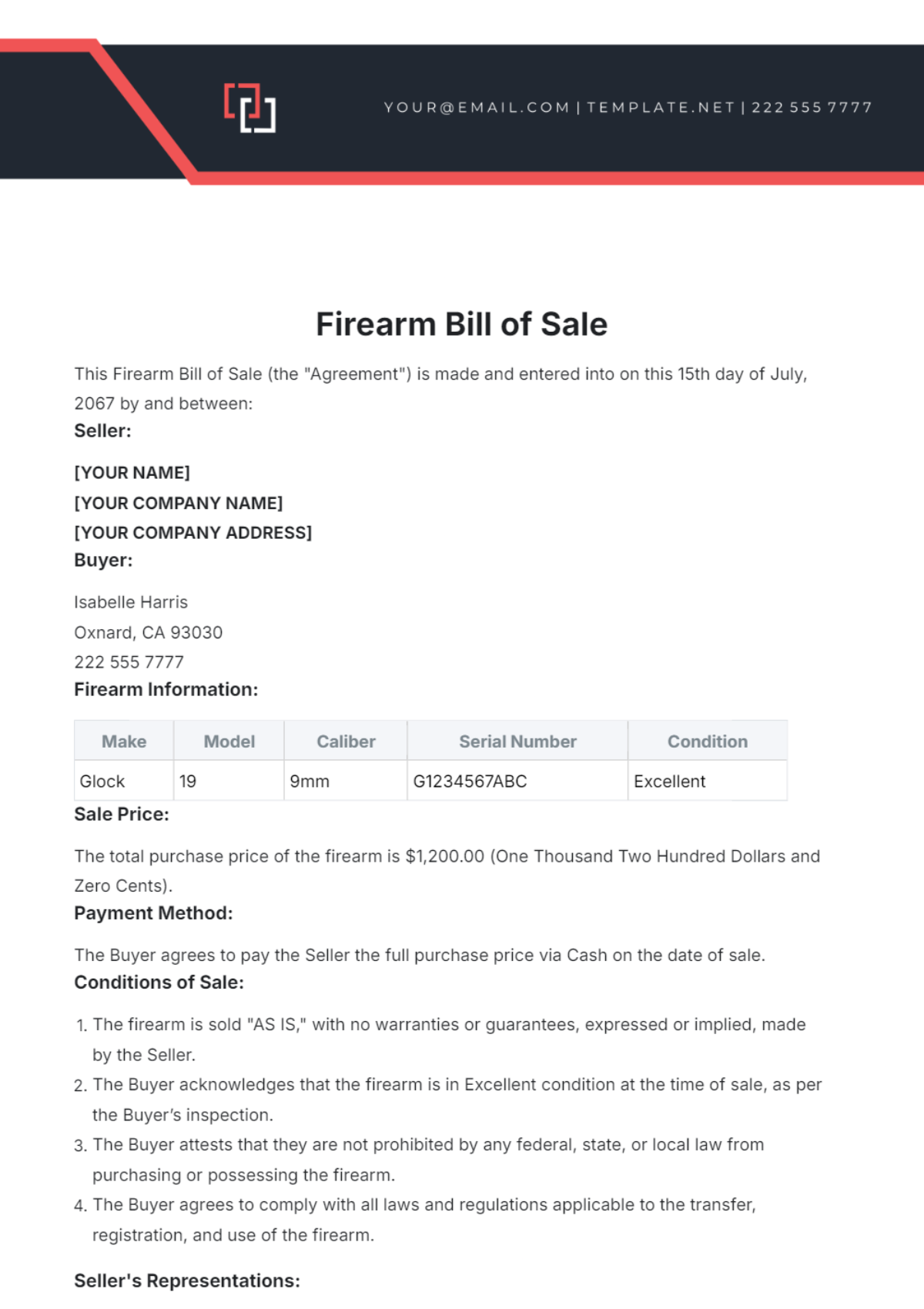 Firearm Bill of Sale Template - Edit Online & Download