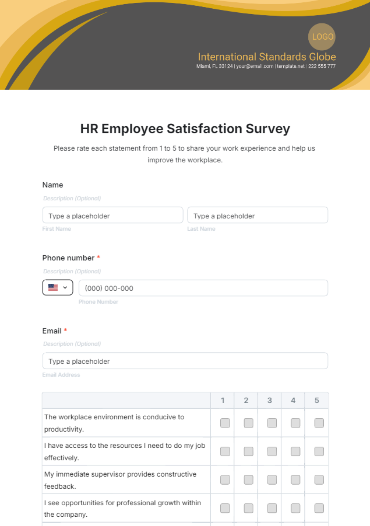 HR Employee Satisfaction Survey Template - Edit Online & Download