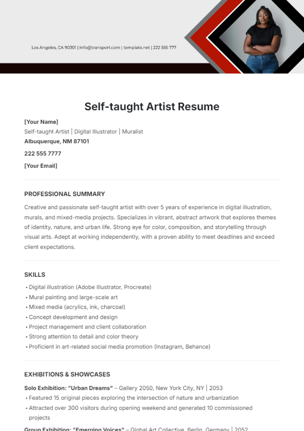 Self-taught Artist Resume Template - Edit Online & Download